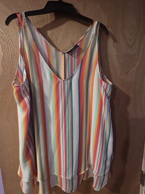 Swing Double-layer Chiffon Lightweight Multi-Color Striped Sleeveless Top